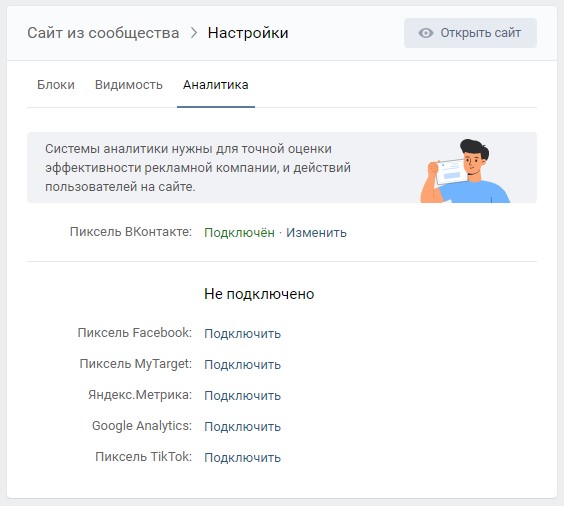 подключение аналитики на сайте из сообщества