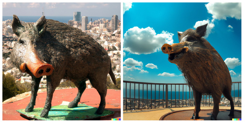 Кабан в городе, созданный по текстовому описанию