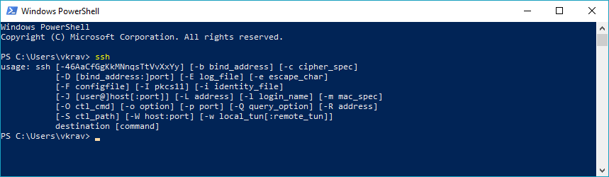 powershell, ssh. win10, windows
