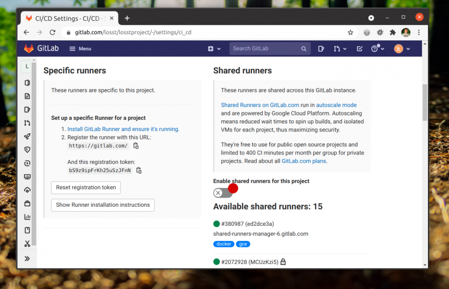 Отключение общих раннеров