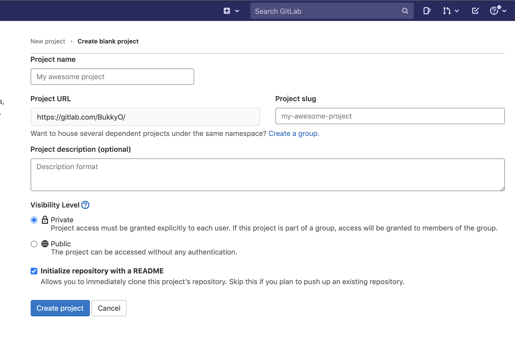 Create blank project