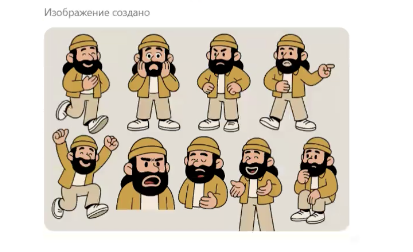 В итоге получил отличного персонажа. Чем дальше, тем короче становились мои промпты — нейросеть
                            уже понимала, какой стиль мне нужен