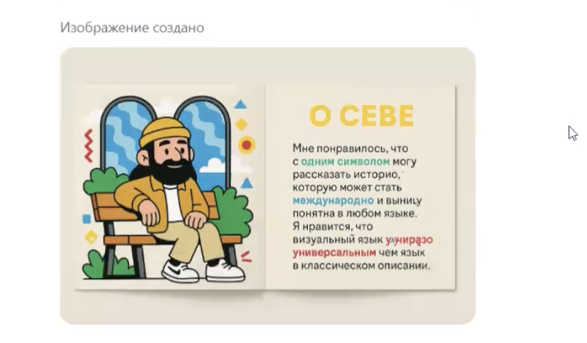 Приходилось иногда напоминать о едином стиле — диалог был длинным, и нейросеть могла «забыть» о
                            стилистике