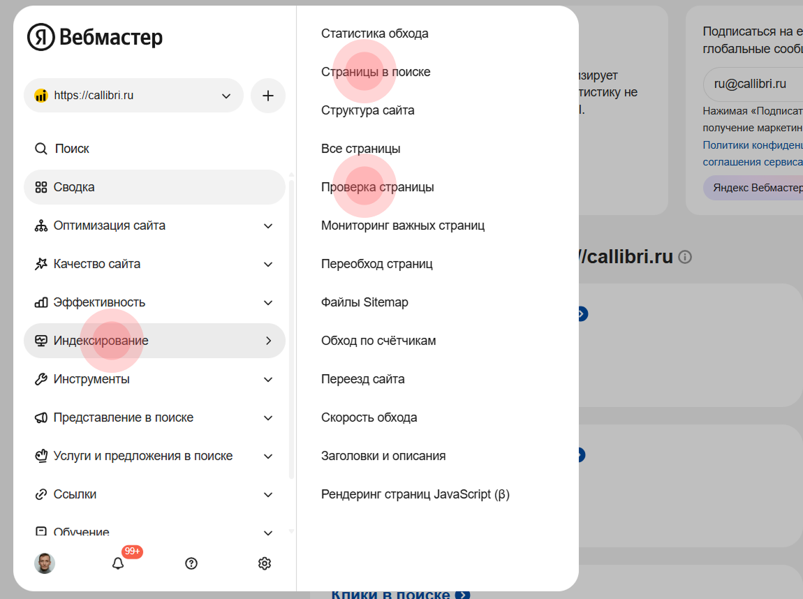 Работа с Яндекс Вебмастером