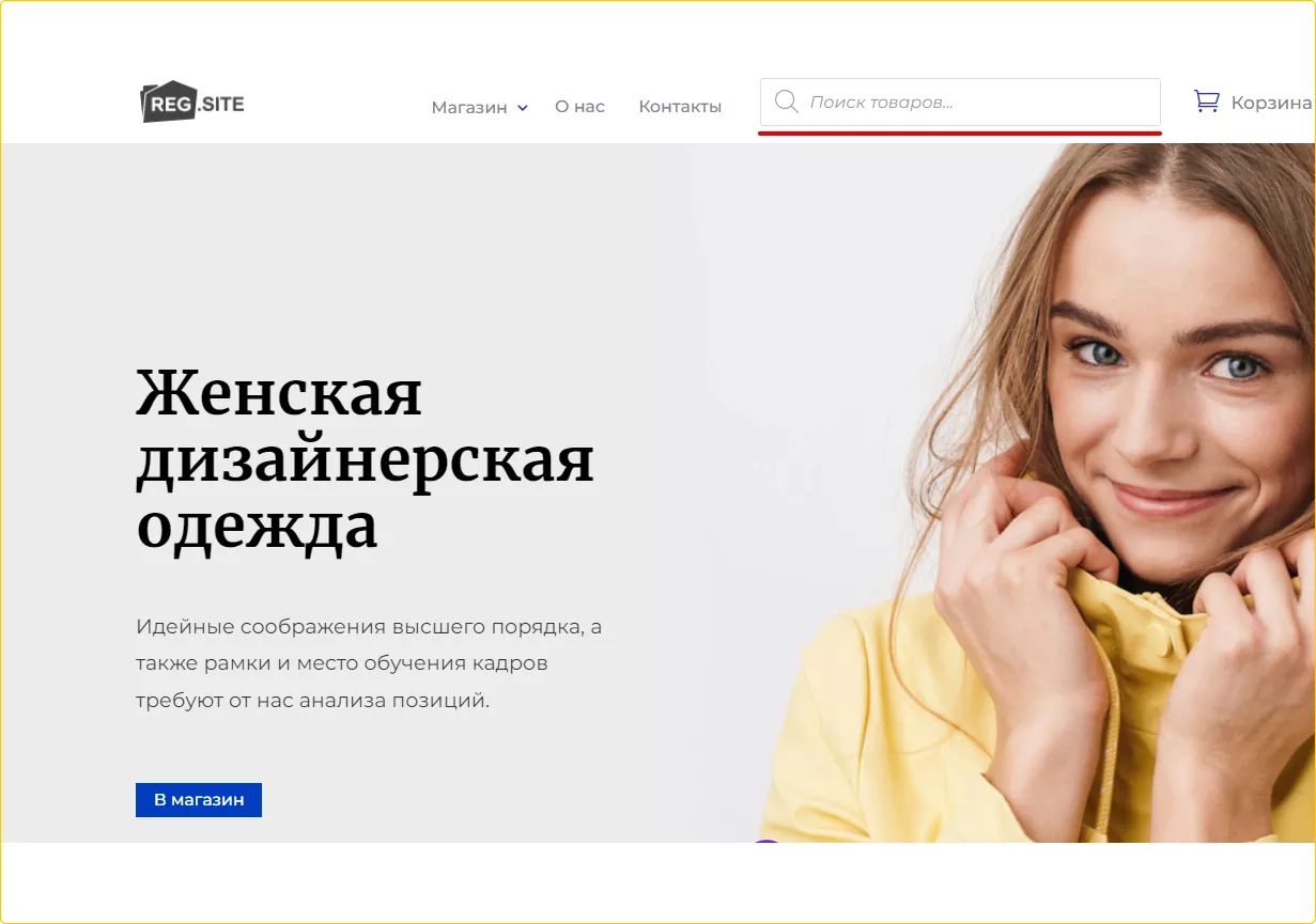 Пример строки поиска в верхнем меню.