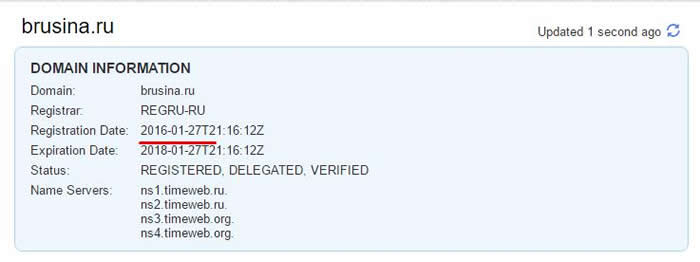 Возраст сайта