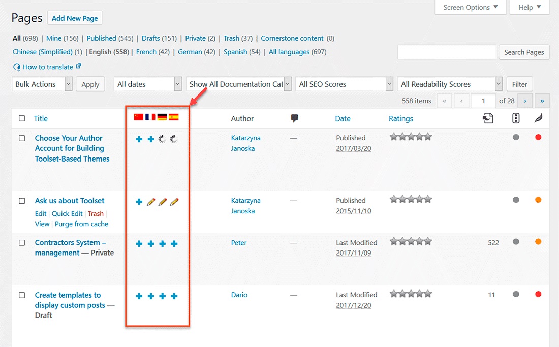 Поддержка языков на страницах сайта