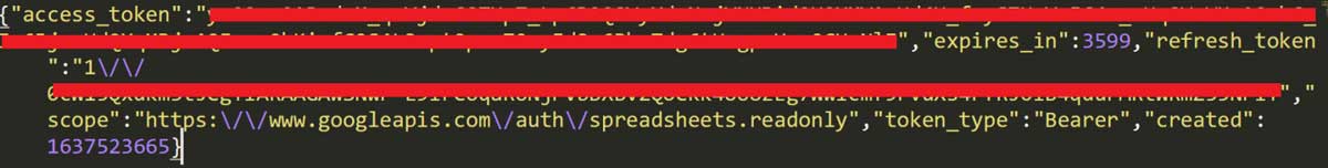 токен записывается в файл token.json